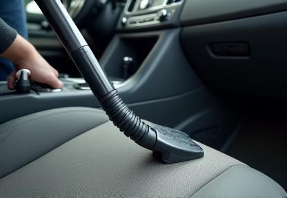 車内を掃除機で清掃している様子